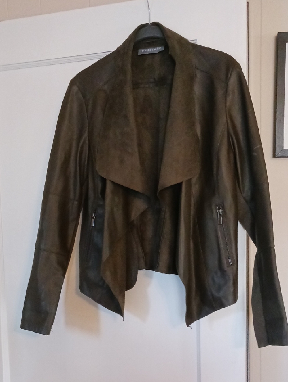 bagatelle Olive Green Suede & Leather Drape Jacket